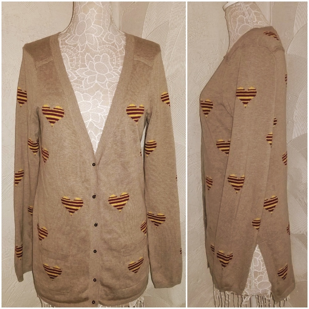 Maison Jules Tan Cardigan w/ Hearts